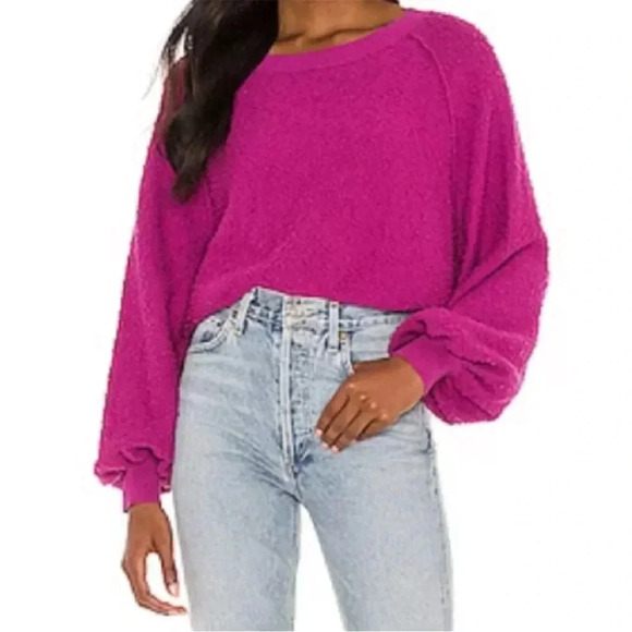 Free People Found My Friend Pullover Pink Fuzzy Soft Crewneck Sweatshirt Small - Picture 1 of 13